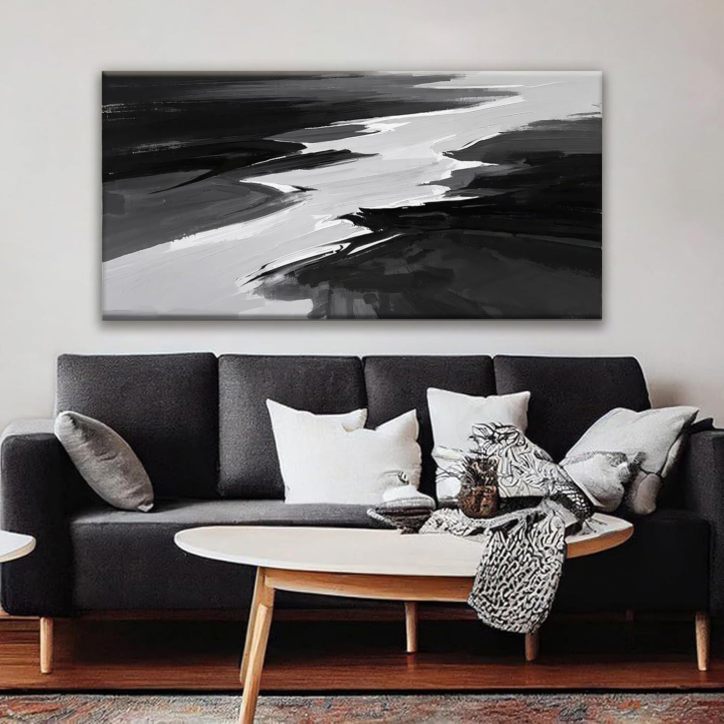 Canvas Art Wall Decor Prints Black And White Abstract Wall Art Painting Modern Grey Abstract Wall Decor Artwork For Living Room Pictures For Bedroom 24x48 In