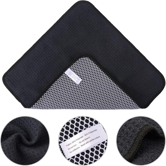 KinHwa Kitchen Washcloths for Dishes Absorbent Microfiber Dish Cloths Quick Dry Dish Rags with Poly Scour Scrub Side Ideal for Kitchen Cleaning (Black-B, 12inchx12inch 6 Pack)