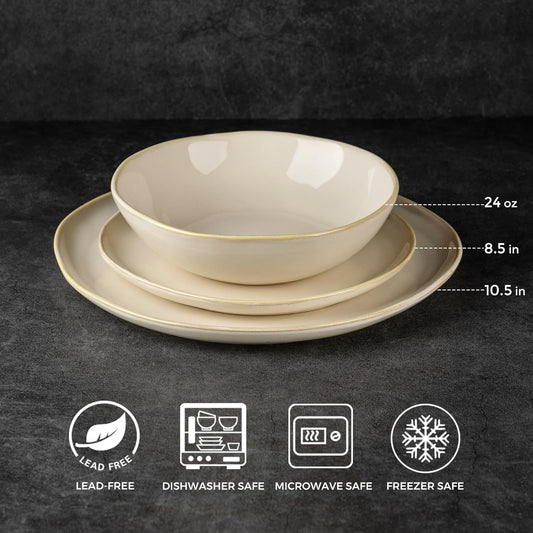 AmorArc Ceramic Dinnerware Sets,Handmade Reactive Glaze Stoneware Plates and Bowls Sets,Highly Chip and Crack Resistant | Dishwasher & Microwave Safe Dishes Set,Service for 8 (24pc)