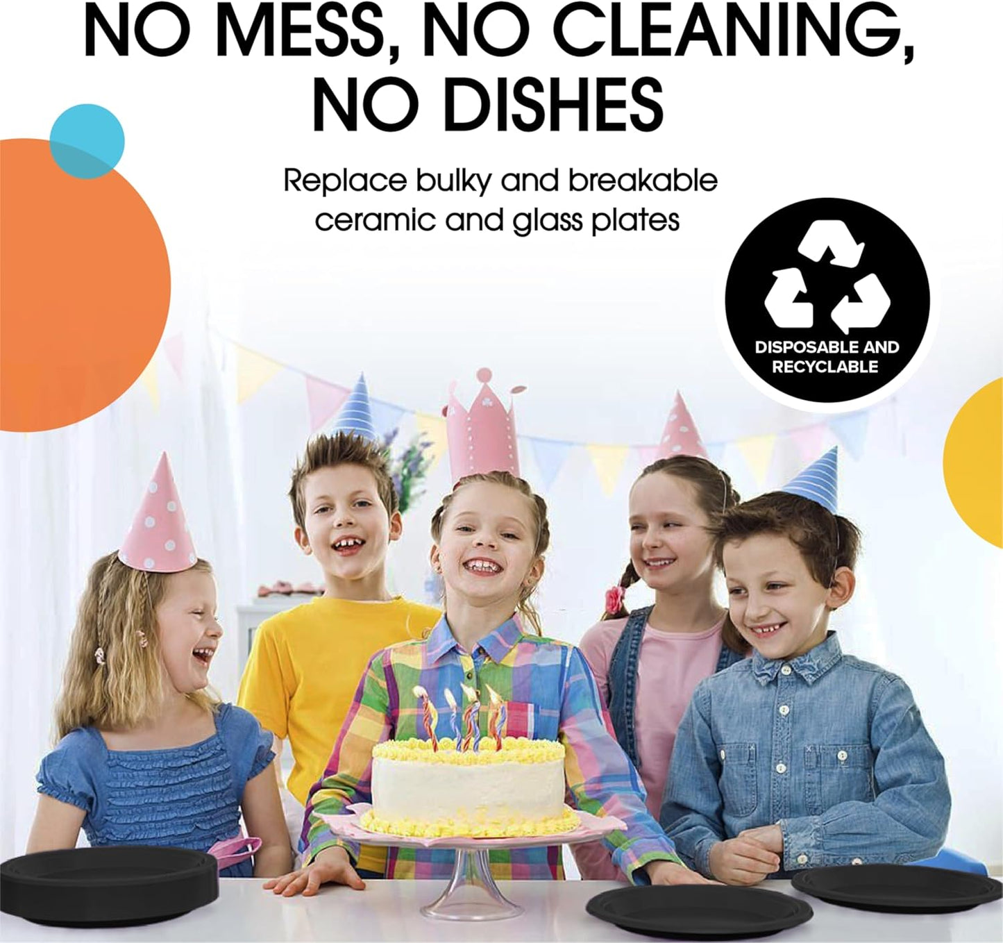 Exquisite Party Solids Black Plastic Plates For Party Supplies 7" Black Disposable Plates Heavy Duty 50 Pcs Plastic Dinnerware Sets Heavy Duty 350 GSM Disposable Dinnerware Set