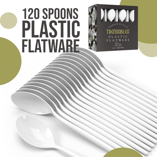 Trendables White Plastic Cutlery - Disposable Spoons & Cutlery Set, 120 Count