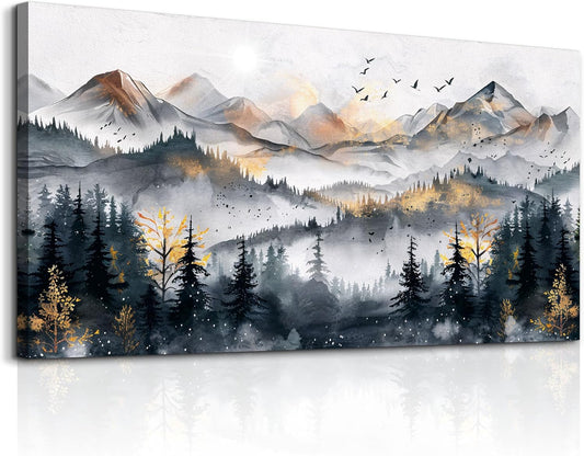 KELIYUAN Large Wall Decor For Bedroom Abstract Wall Art For Living Room Office Decoration Ink Mountain Landscapes Painting Misty Forest Wall Pictures Canvas Artwork Ready To Hang Home Decor 30"x60"