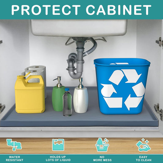 URMONA Waterproof Silicone Under Sink Mat 22'' x 22'' Shelf Liner for Kitchen and Bathroom, Cabinet and Counter Protector, Storage and Organizers, Litter Mat, Pet Cat Puppy Essentials(Black)