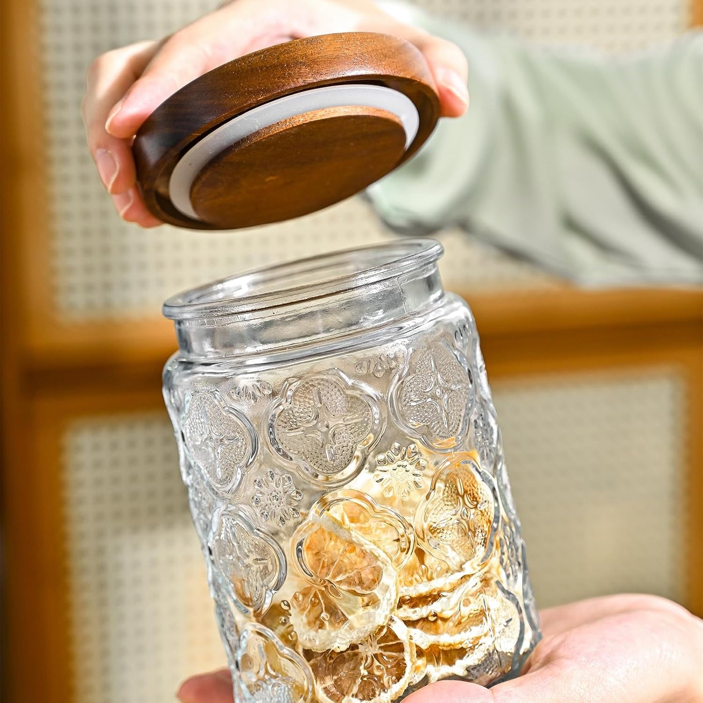 24oz Vintage Glass Canister With Lid Small Glass Jars Wide Mouth Mason Jars Airtight Coffee Canisters Kitchen Storage Containers For Sugar Tea Spice Flour Candy Cookie Cereal Cute Decorative