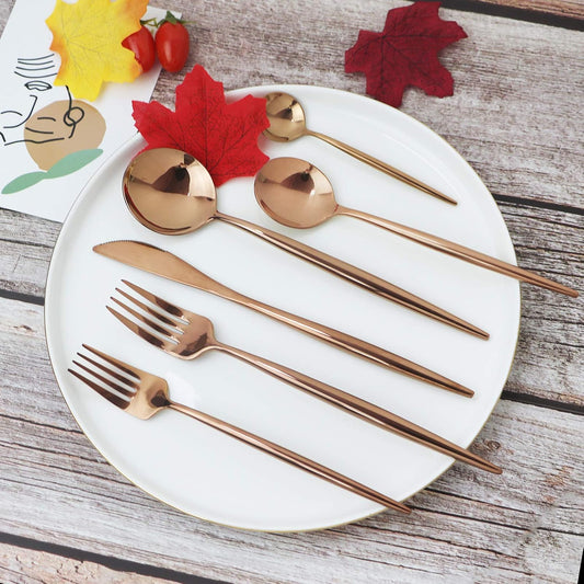 JASHII 24 Pieces Cutlery Flatware Set 304 Stainless Steel Home Kitchen Set, Mirror Polished, Knife/Fork/Spoon, Modern Elegant Tableware Set for Party, Christmas, Dinner (Rose gold)