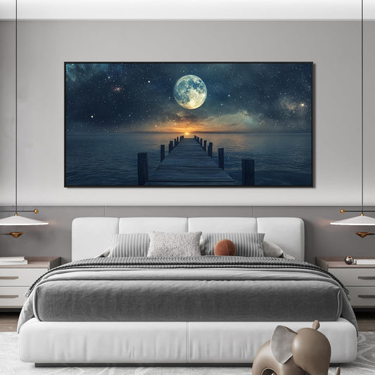 Canvas Wall Art Decor Large Framed Wall Art Prints Wall Art Pictures for Living Room Canvas Art Wall Decor Landscape Coastal Wall Art Star Moon Artwork for Walls Home Office Aesthetic Decor 29" x 58"