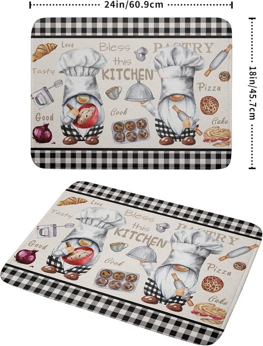 Chef Gnome Dish Drying Mats for Kitchen Counter 18x24 inch, Buffalo Plaid Cooking Utensils Absorbent Dishes Drainer Mat, Reversible Microfiber Quick Dry Rack Pad with Hanging Loop