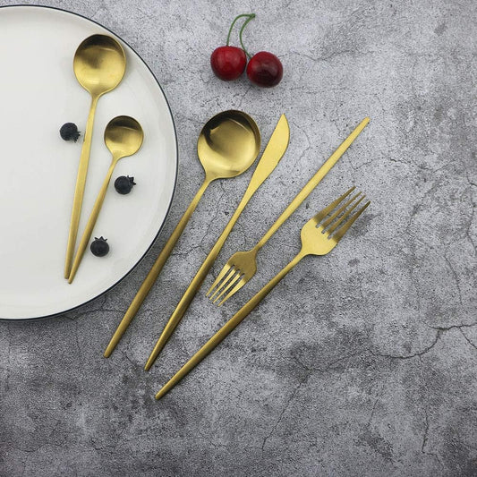 JASHII Silverware Set, 36 Piece Food Grade Stainless Steel Flatware Set Fork Spoon Knife Utensils for Daily Use and Party, Service for 6 Anti Rust, Safe in Dishwasher (Matte Gold)