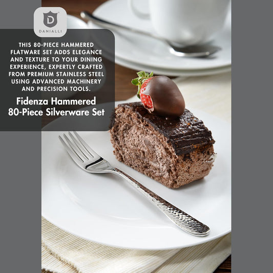 Hammered Silverware Set | Premium 18/10 Stainless Steel Flatware Service for 16 | Heavy-Duty & Dishwasher Safe | Built to Last (80-Piece, Fidenza Hammered)