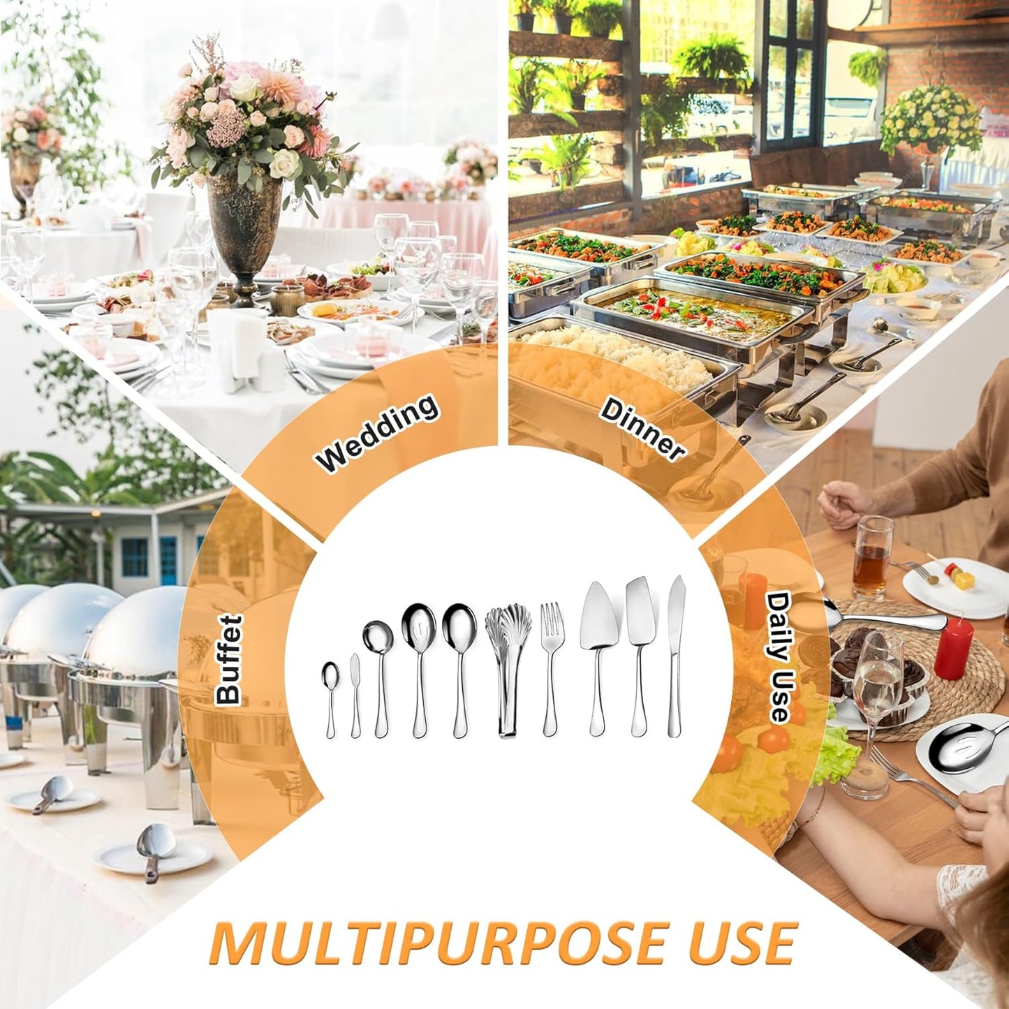 Stainless Steel Serving Utensils Set, 10-Piece Hostess Collection, Includes Spoons, Forks, Tongs, Ladle and Pie Server