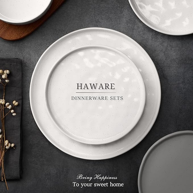 HaWare Dinnerware Sets, 6-Piece Plates and Bowls Set, Stoneware Dish Set for 2, Ceramic Dinnerware for Home Restaurant, Chip and Scratch Resistant, Microwave and Dishwasher Safe, Speckled White