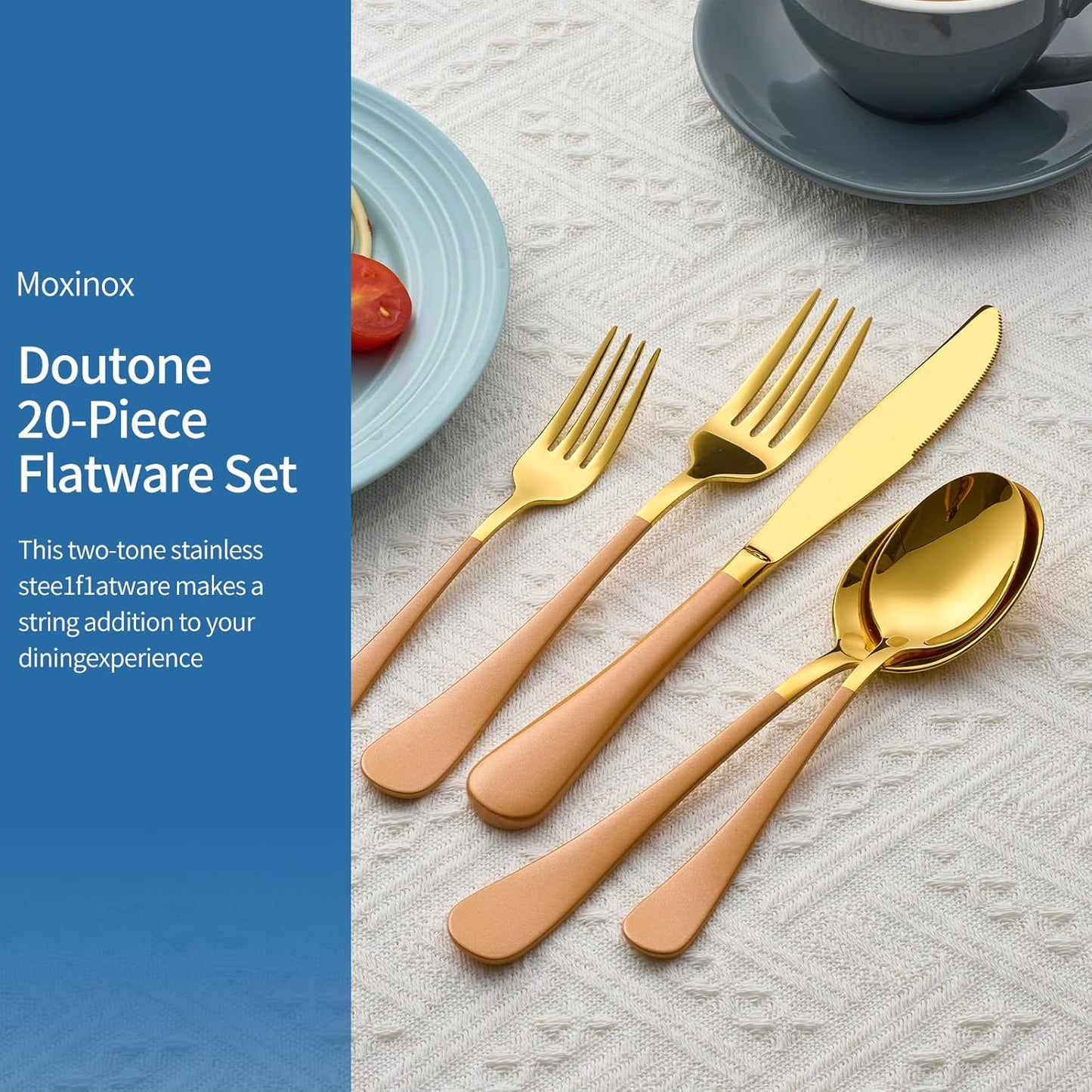 20-Piece Orange & Gold Silverware Set, 18/0 Stainless Steel Colorful Handle Flatware Set,Service for 4,Modern Cutlery Set Includes Dinner Knives Forks Spoons,Mirror Polished,Dishwasher Safe