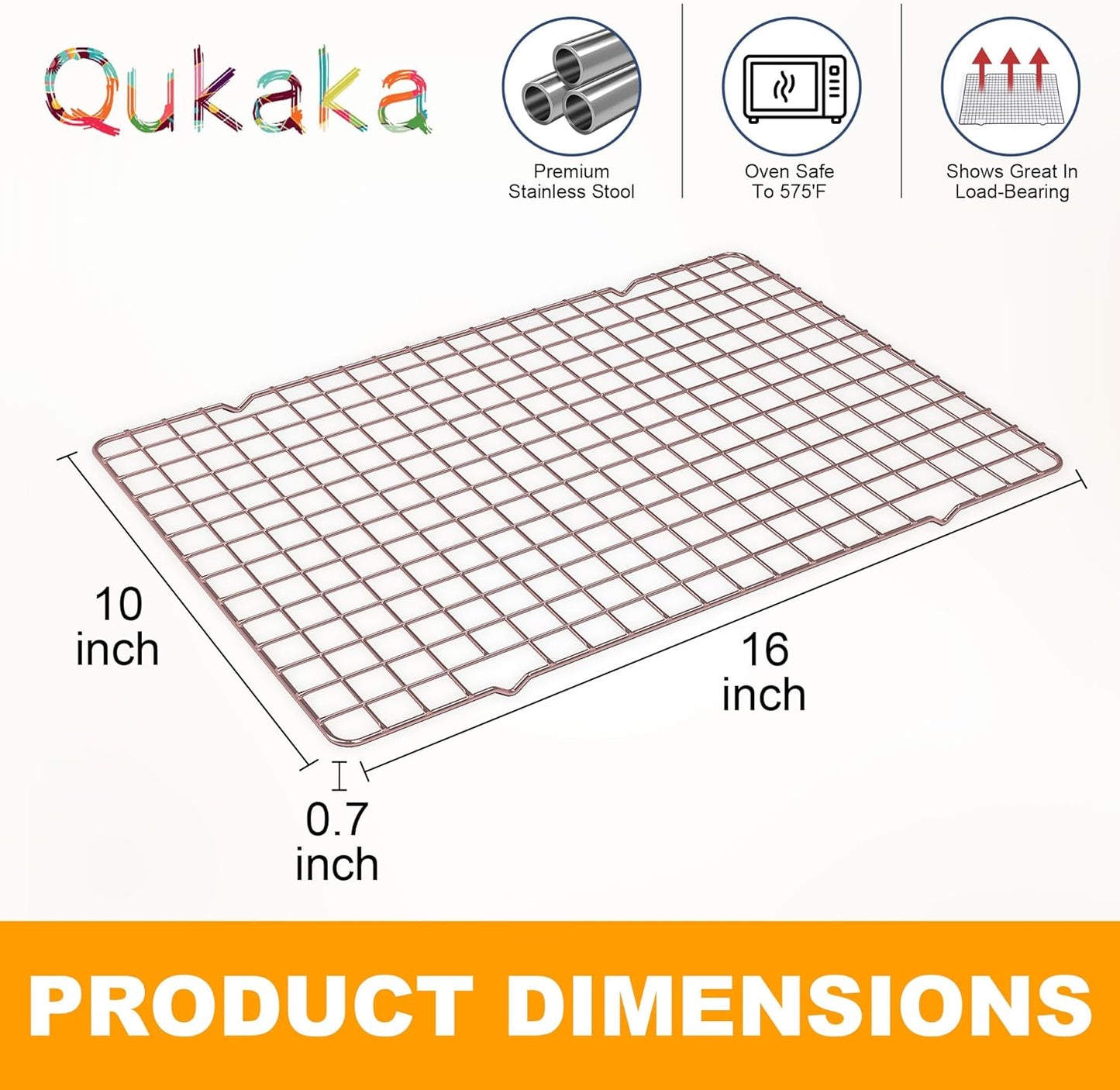 2PCS Cooling Racks for Cooking and Baking - 10" x 16"Heavy Duty Stainless Steel Wire Rack for Baking, Grilling, Roasting - Oven & Dishwasher Safe - Fits Half Sheet Pan(Rose Gold)