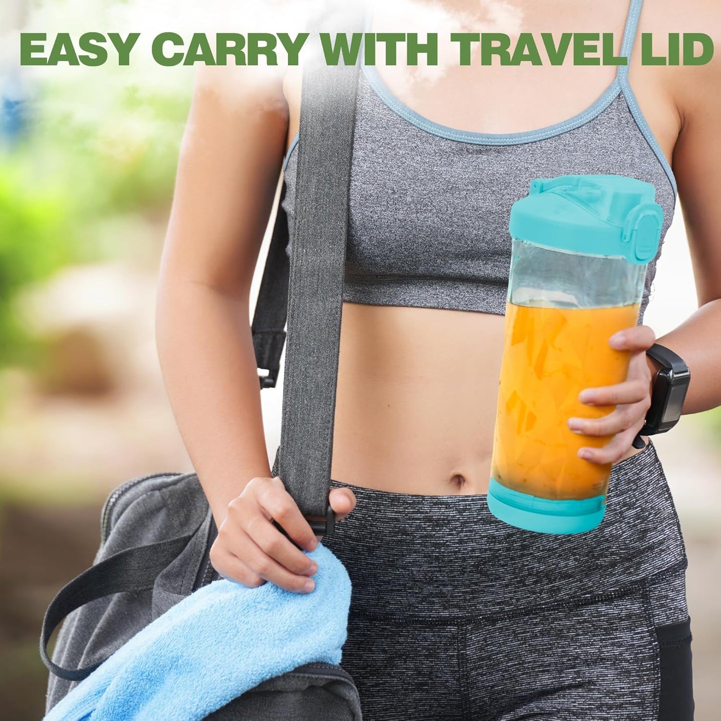 Mint Blue Portable Blender - 270W USB Rechargeable, Waterproof, 20 oz BPA Free Cup & Travel Lid for Shakes & Smoothies