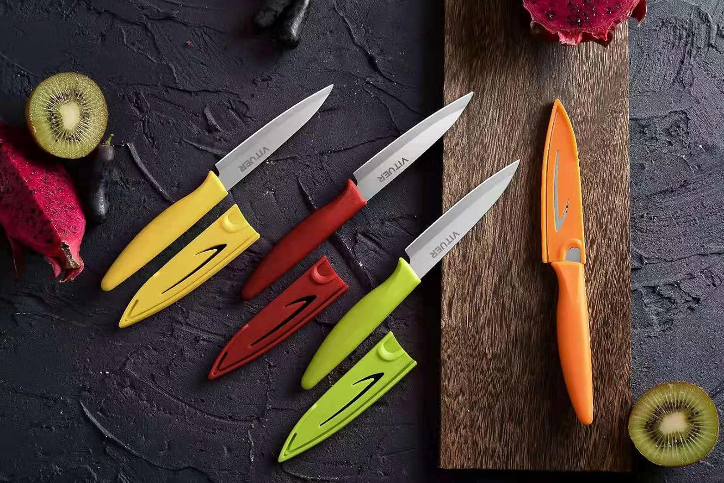 Paring knife, 4PCS Paring knives (4 Knives and 4 Knife cover), 4 Inch Peeling Knife, Fruit and Vegetable Knife, Ultra Sharp Kitchen Knives, German Steel, PP Plastic Handle