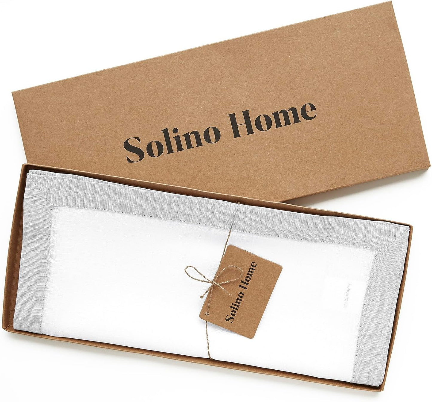 Solino Home Linen Table Runner 36 Inches - 100% Pure Linen Soft Grey and White Table Runner 14 x 36 Inch Ideal for Dresser and Coffee Tables - Fall, Autumn, Thanksgiving, Christmas, Holiday - Classic