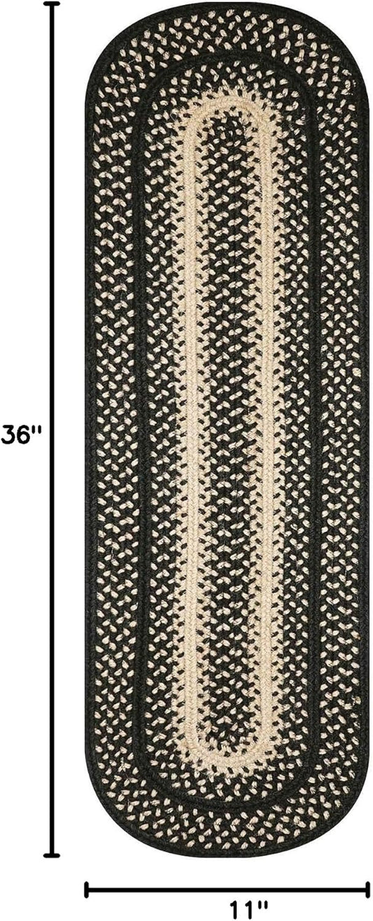 Homespice Manchester Oval Table Runner - 11"x36", Black & Tan - Handcrafted with Jute - Rich Colors, Easy to Clean, Durable and Protects Furniture
