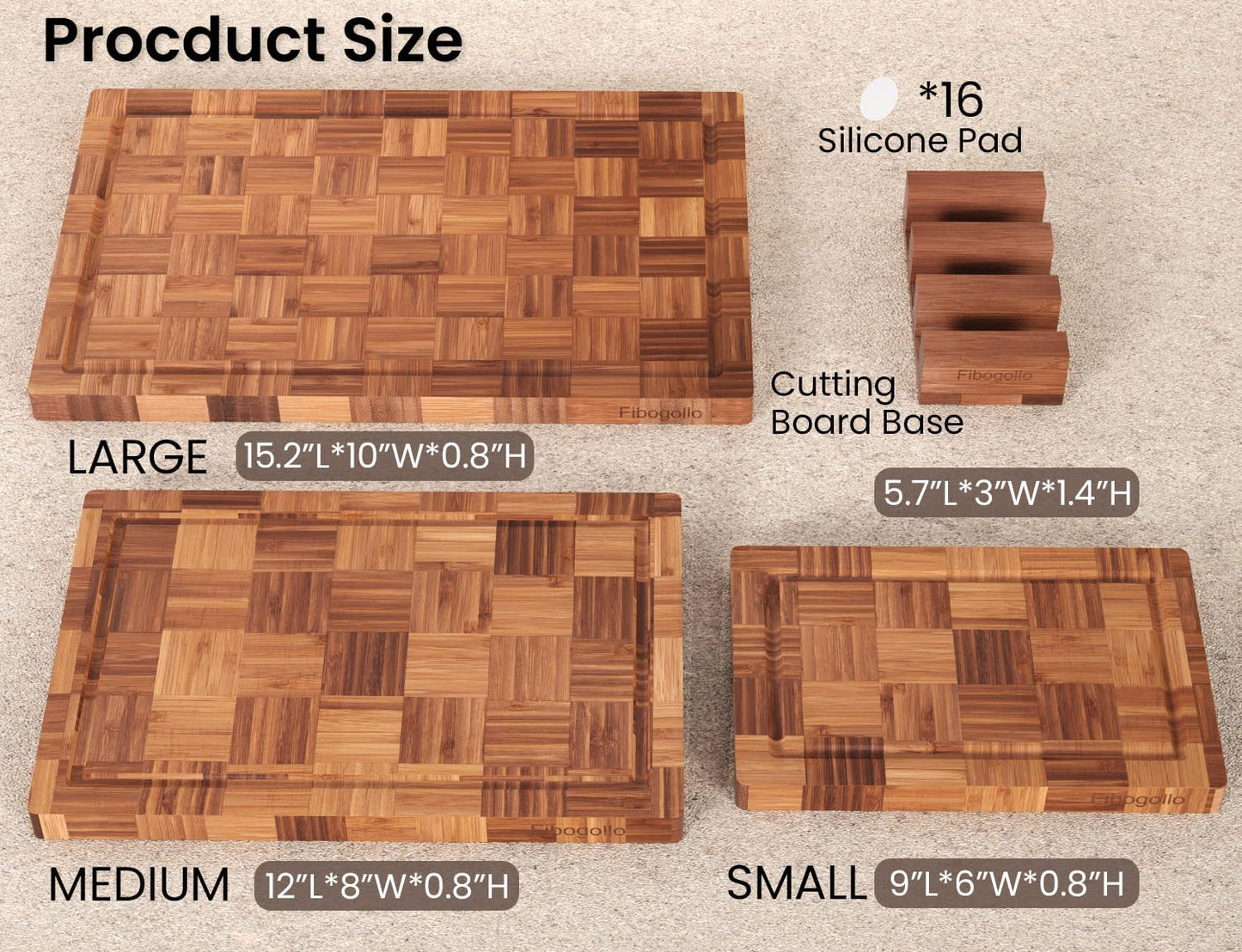 Bamboo Cutting Boards for Kitchen,Chopping Boards Set with Juice Groove,End Grain Bamboo Butcher Block,Serving Board with Holder(3 Pcs)