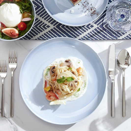 KINGSTONE Bone China Dinnerware Sets, 24-Piece Dinnerware Set for 8, Lightweight Durable, Dishwasher Safe, Tableware for Daily Use with Elegant Design, Blue