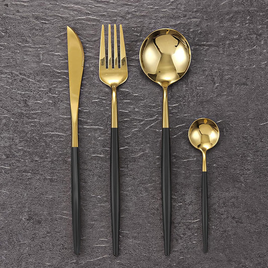 Gold Silverware Set, 24-Piece Stainless Steel Flatware, Flatware Set for 6, Knife Fork Spoon, Home Dinnerware Tableware Set for 6, Cutlery Set, Include Knives/Forks/Spoons