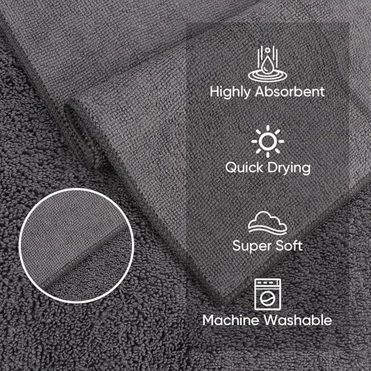 HOMEXCEL Microfiber Washcloths 24 Pack, Highly Absorbent and Soft Face Towel, Multi-Purpose Grey Wash Cloths for Bathroom, Hotel, Spa, Gym, and Kitchen, 12x12 Inch