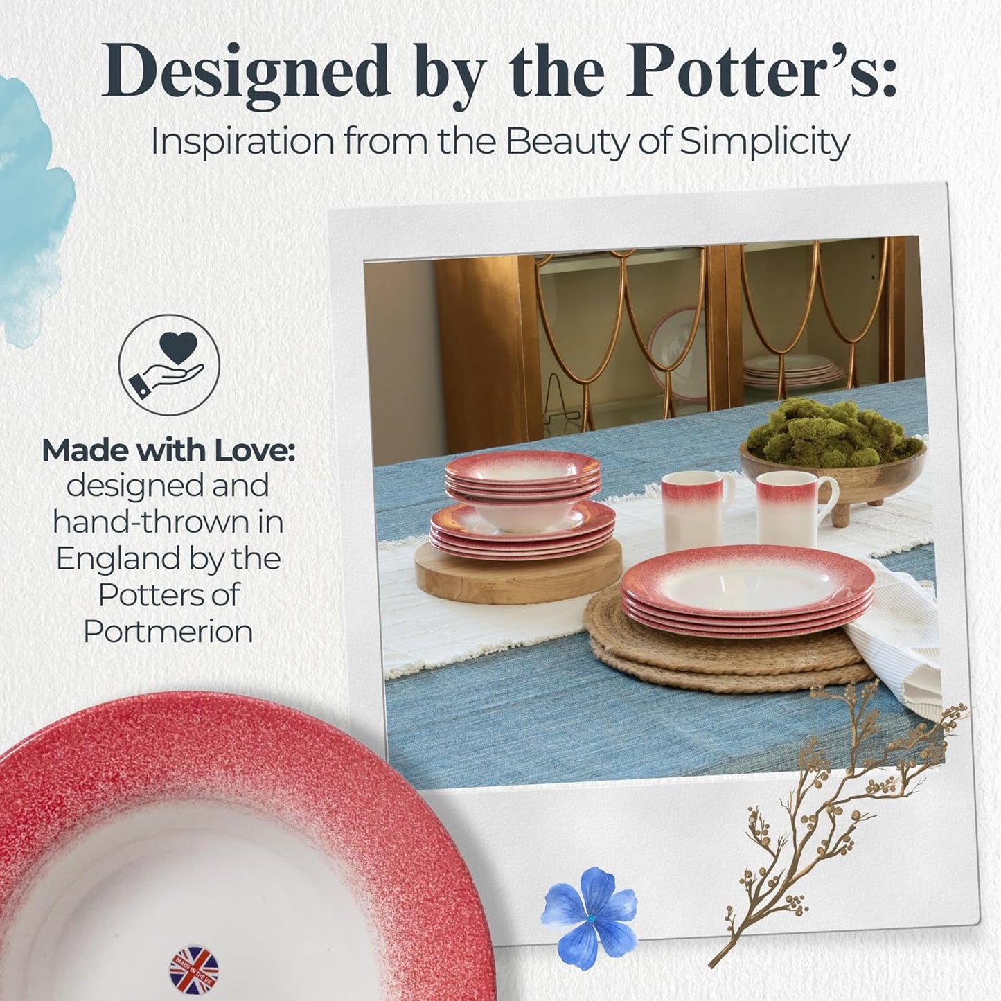 Portmeirion Potter's Mist Oatmeal Bowls (Set of 4) - Elegant Earthenware for Breakfast, Lunch & Dessert - Microwave & Dishwasher Safe Bowls, Handcrafted Stackable Bowl Collection (Red Mist)