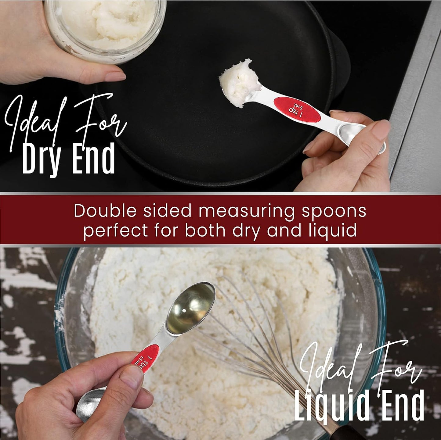 Magnetic Measuring Spoons Set of 9 Stainless Steel Dual-Sided Stackable Measuring Spoon Nesting Teaspoons Measuring Dry and Liquid Ingredients, Fits in Spice Jars Set of 9 (Red)