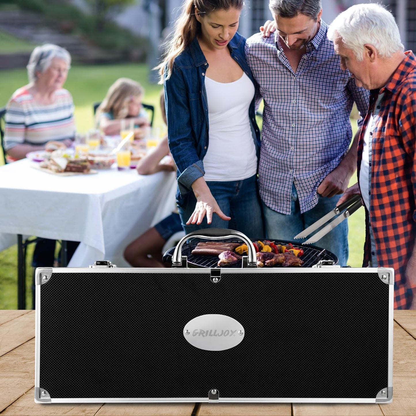 Grilljoy BBQ Accessories Grill Tools Set - 22PCS Stainless Steel Barbecue Grill Accessories for Outdoor Grill with Black Aluminum Case - Christmas Grilling Gifts for Men & Dad -Grill Tools Kit