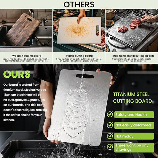 Titanium Cutting Board, 2025 New Upgrade 100% Pure Titanium Cutting Boards for Kitchen, Hygiene & Durability Non Stick Chopping Board, Double sided Cutting Board, Easy to Clean (15 * 11)