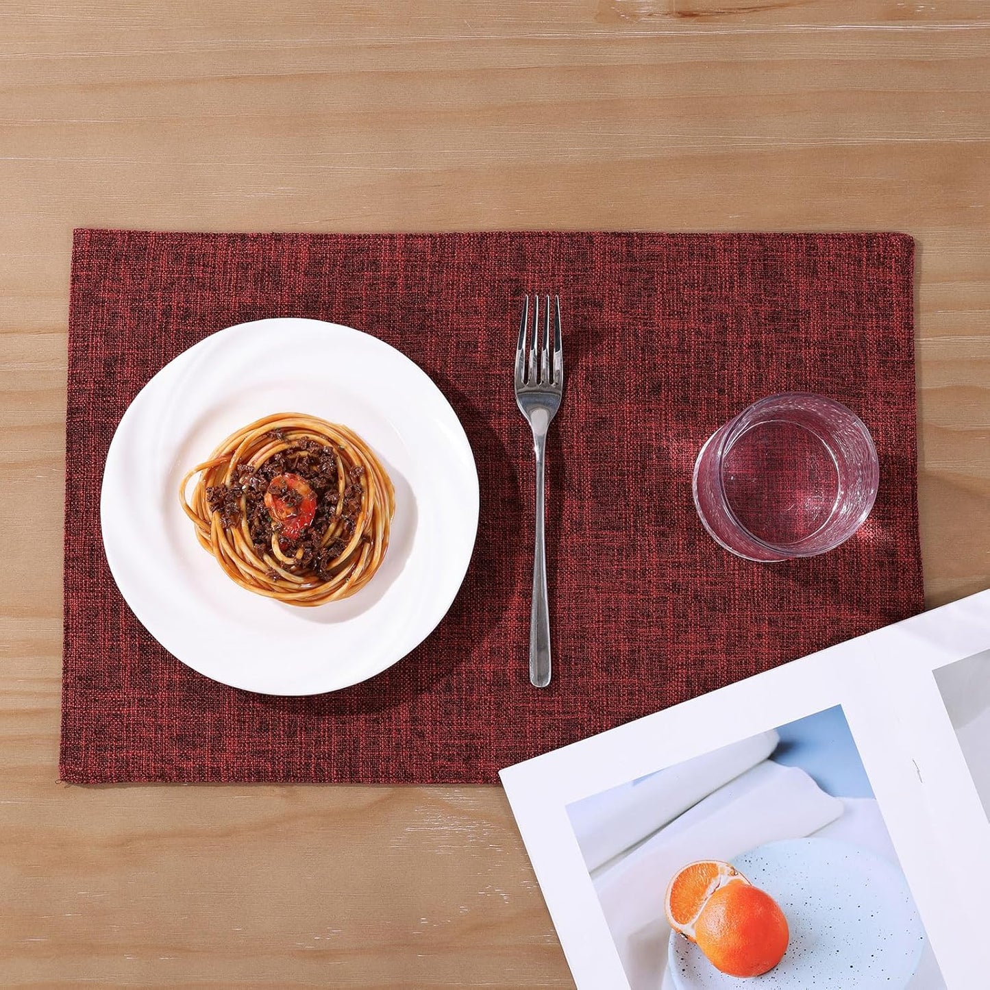 SHACOS Double Layer Cloth Placemats Set of 4 Washable Heat Resistant Place Mats Non Slip Rustic Placemats Reversible Table Mats Kitchen Dining Table Decor (4, Red)