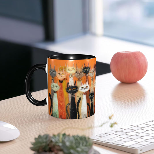 FyLybois Cat Coffee Mug Ceramic Coffee Cup with Handle Microwave Safe for Home or Office Gifts for Women and Men