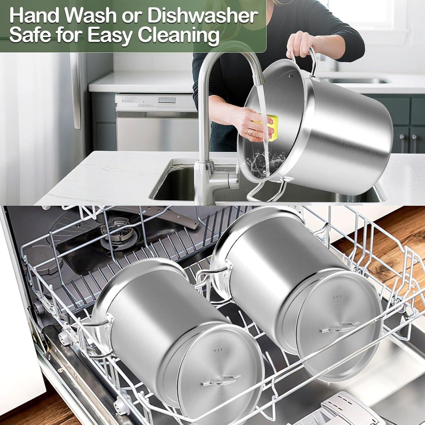 Large Stock Pot-35QT Stainless Steel Stockpot with Lid, Heavy Duty Tri-Ply Bottom Commercial Grade Stock Pot & Stockpots for Boiling Cooking Soup Stew Canning Cooking Pots, Cookware Sauce Pot