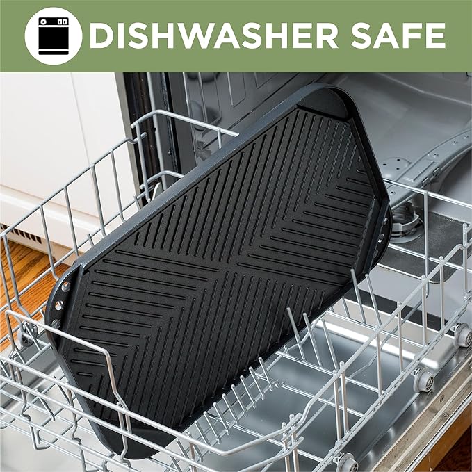 Ecolution Reversible Grill/Griddle Pan, Non-Stick, Dishwasher Safe, Double Burner Family Griddle Grill Pan Cookware, Cast Aluminum, 19.5-Inch x 11-Inch