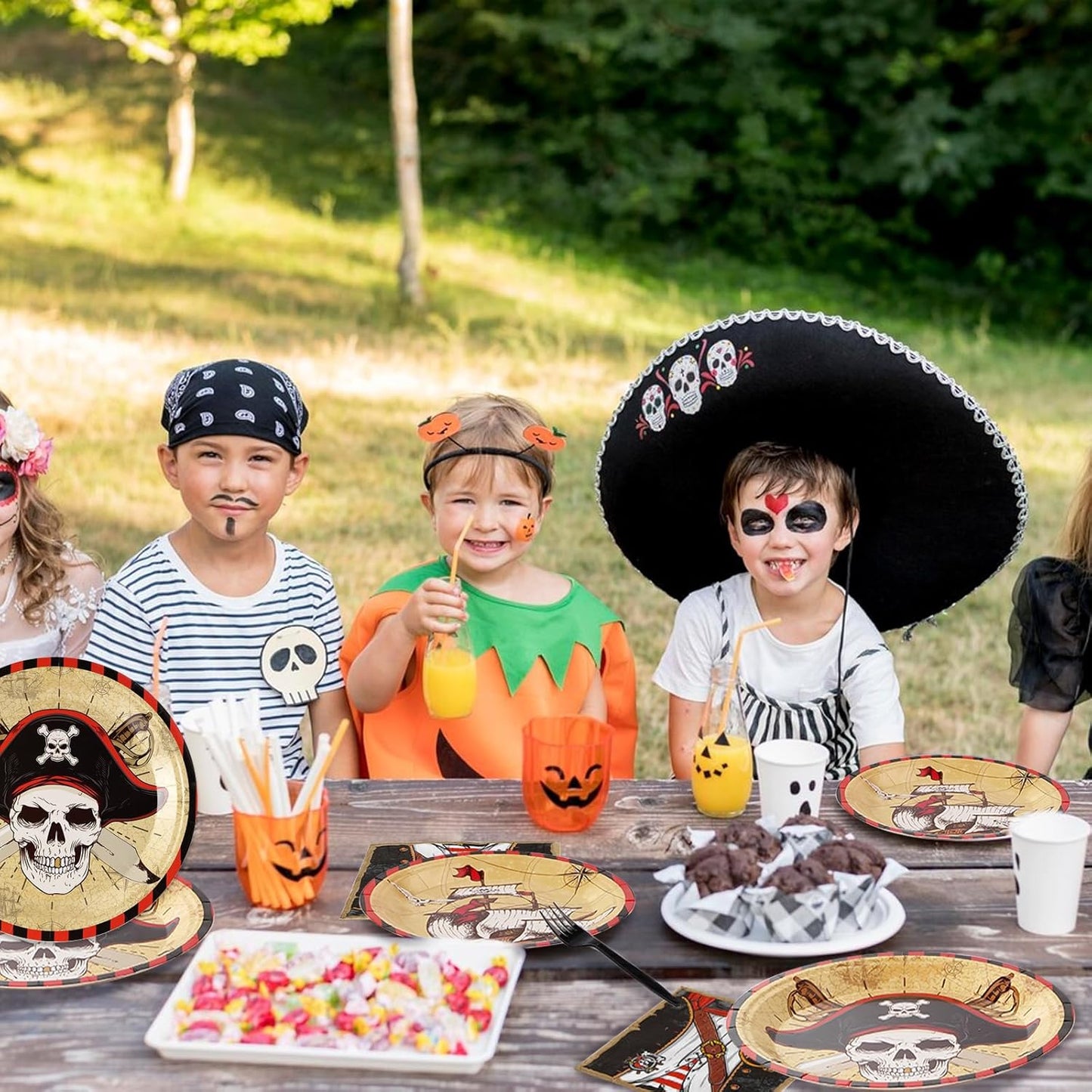 96 Pcs Pirate Party Supplies Pirate Plates Napkins Forks Disposable Halloween Tableware Set for Adult Teen Children Birthday pirate party Favors Treasure Theme Halloween Party Decorations Serves 24