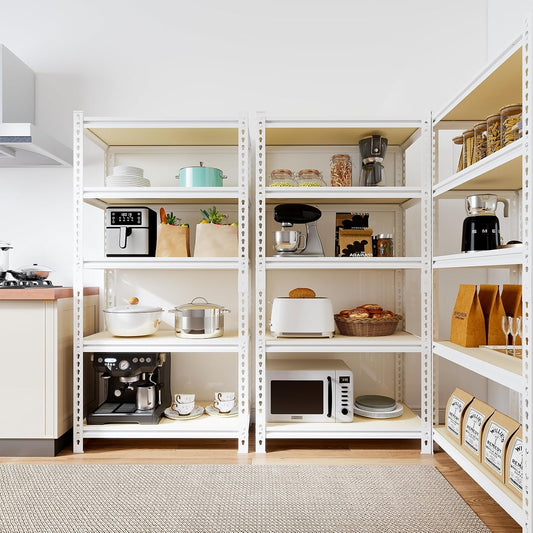 36"W "Father&I" 5-Shelf Industrial Metal Steel Garage/Tote Storage Shelves Heavy-Duty Adjustable Rack: Tall Shelving Units Organizer for Closet/Basement/Pantry/Shop/School 72"H*36W*16"D, White