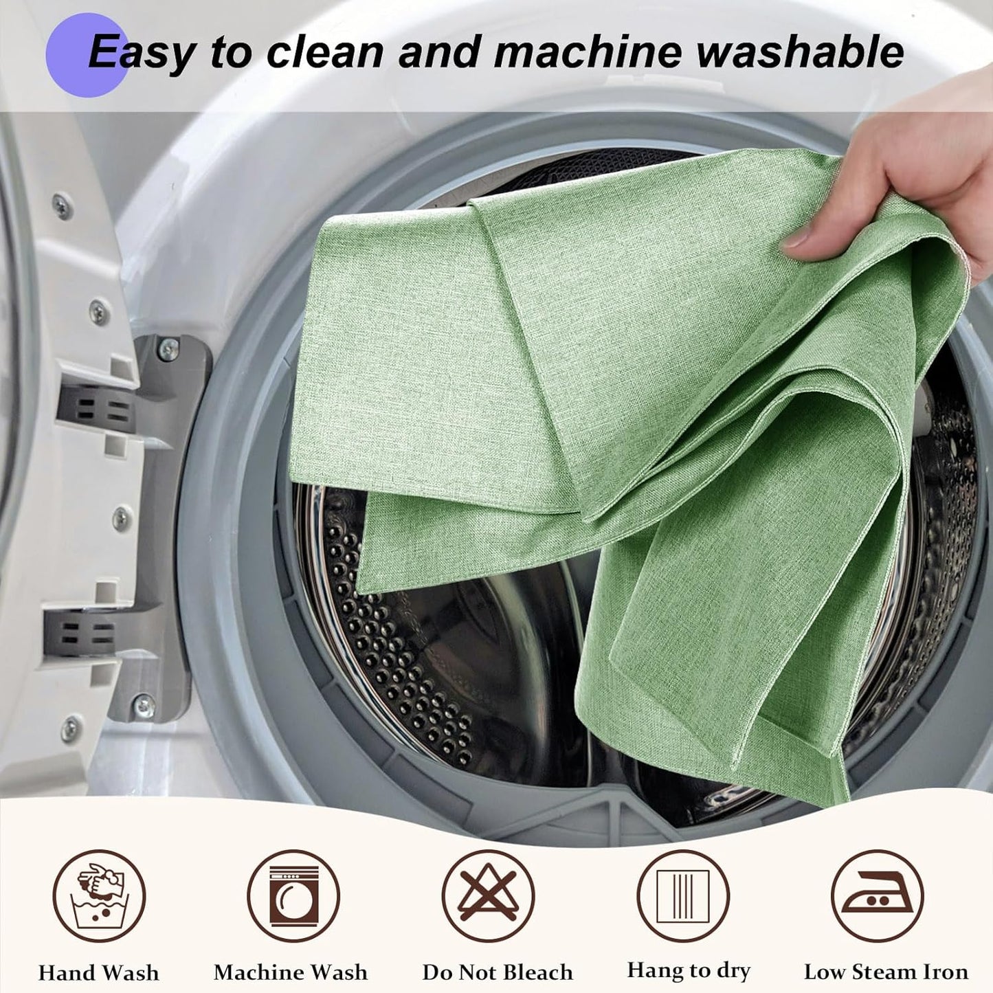 Cloth Placemats Set of 6, Cotton Linen Blend Machine Washable Double Layered Durable Place Mats Heat Resistant Placemats Wrinkle Free Thick Fabric Dining Table Mats (Light Green, 6)