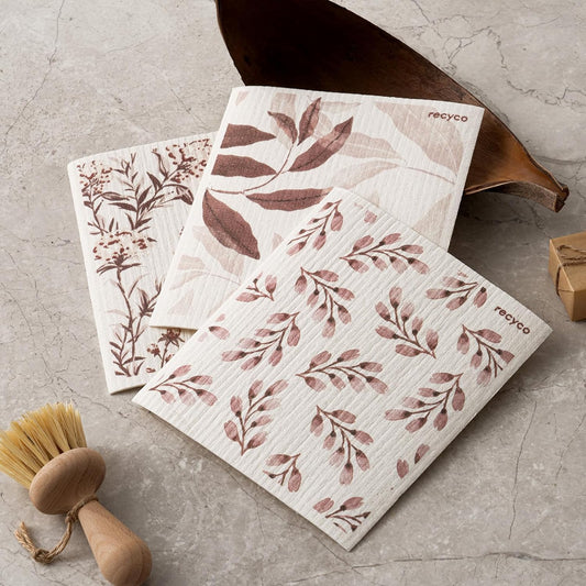 RECYCO Swedish Dishcloths for Kitchen | 6 Pack Watercolor Florals Washable Dish Rags | Cellulose Reusable Cleaning Paper Towels | Absorbent Counter Dish Cloth Sponge Kitchen Wipes, 8" L x 7" W