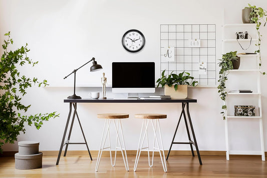 Bernhard Products Black Wall Clock Retro Silent Non Ticking 9.5 Inch Round Battery Operated Quality Quartz Easy to Read for Home Kitchen Office Classroom School Clocks Sweep Movement Vintage Décor