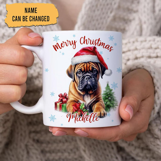 Hyturtle Personalized Gifts Dog Lover - Boxer Merry Christmas Custom Name Ceramic Coffee Mug Cup 11oz - Cute Animal Lovers Gifts For Women, Girl kids Family On Birthday, Christmas