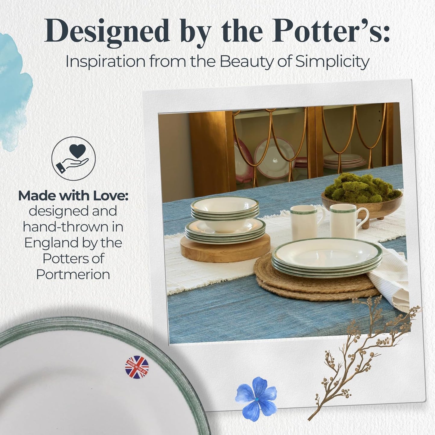 Portmeirion Potter's Brushstroke Dinner Plate (Set of 4) - 10.5-Inch Stackable Earthenware Plates - Microwave & Dishwasher Safe, Handcrafted Dinnerware for Casual & Formal Table Settings (Green)