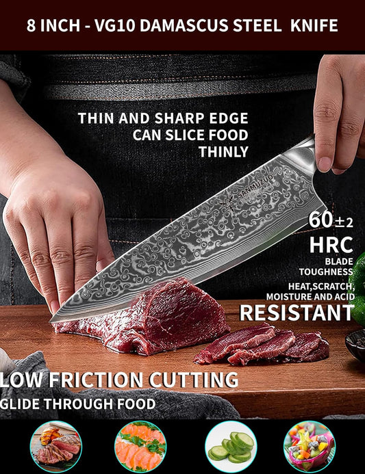 Chef Knife - 8 inch - Xuan Series - VG10 Damascus Steel Kitchen Knife - Resin Handle (Starry Black)