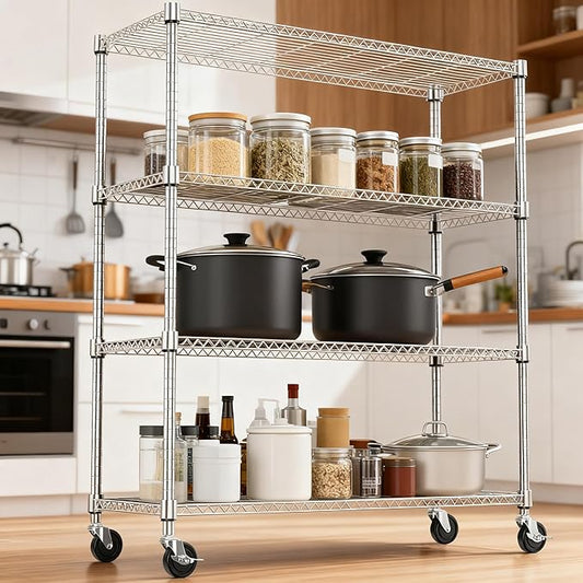 4 Tiers Shelf 1400 lbs Steel Storage Shelving Utility Shelving Unit Steel Organizer Wire Rack for Home,Kitchen,Office,Garage Chrome 17.7" D x 47.2" W x 62.6" H