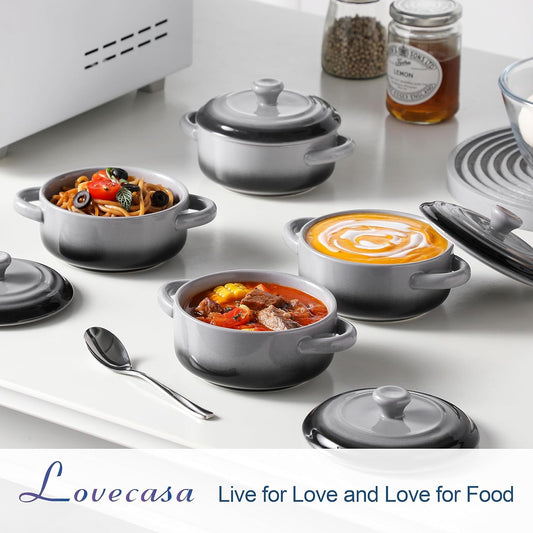 LOVECASA Mini Cocotte with Lid,12 OZ Small Casserole Dish for Oven,Mini Casserole Dish,Individual Ramekins with Lids,Oven, Microwave & Dishwasher Safe,Set of 4