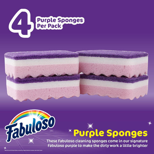 Fabuloso Sponges, Purple - Scratch-Free Scrubber for Dishes and Surfaces - Dishwashing Sponge for Bold and Bright Cleaning Experience, 4 Count