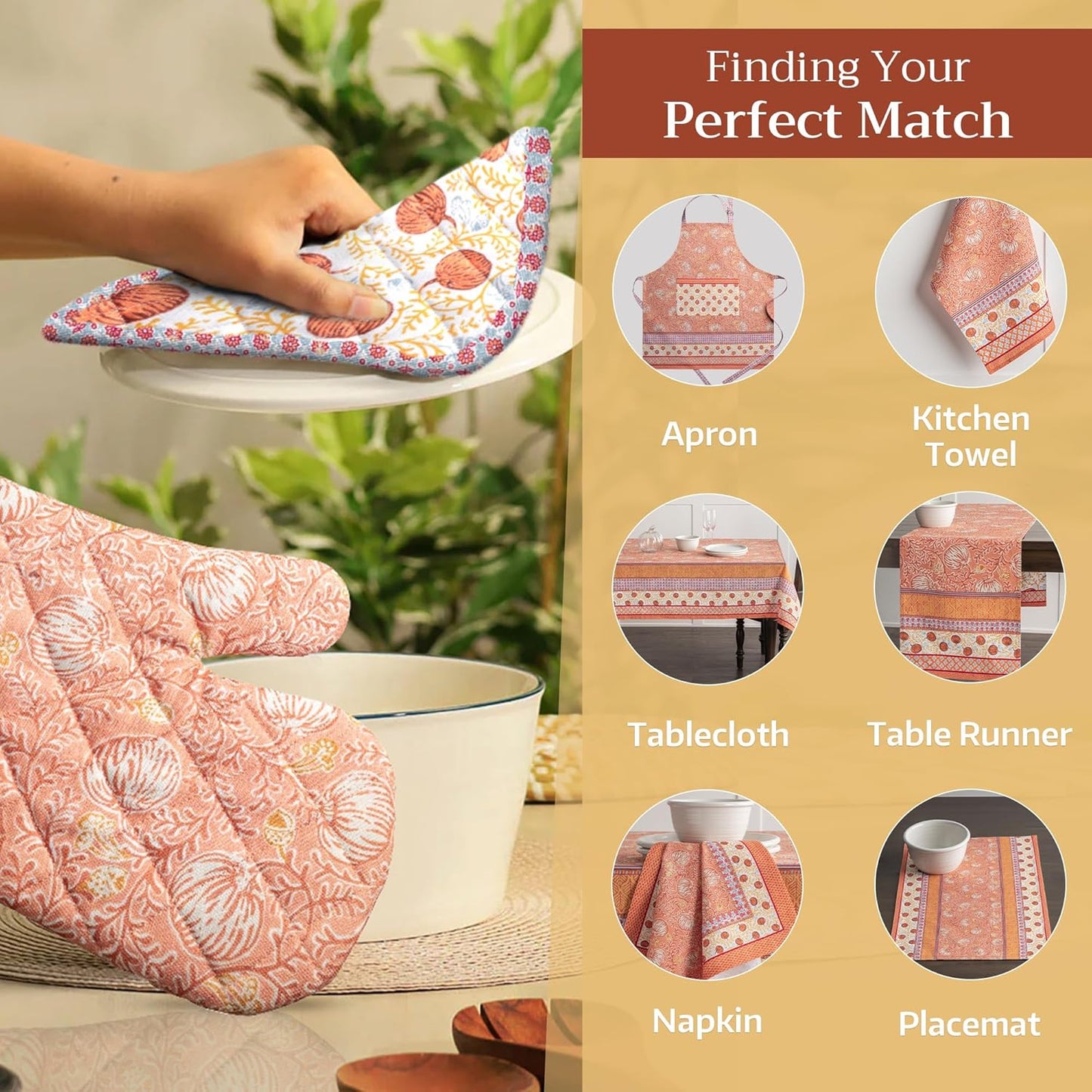 Maison d' Hermine Oven Gloves 100% Cotton Oven Mitt 7" x 13" with Loop Heat Resistant BBQ Cooking Gloves for Thanksgiving Christmas Decorations Baking Handling Hot Pans (Pack of 1, Nila)