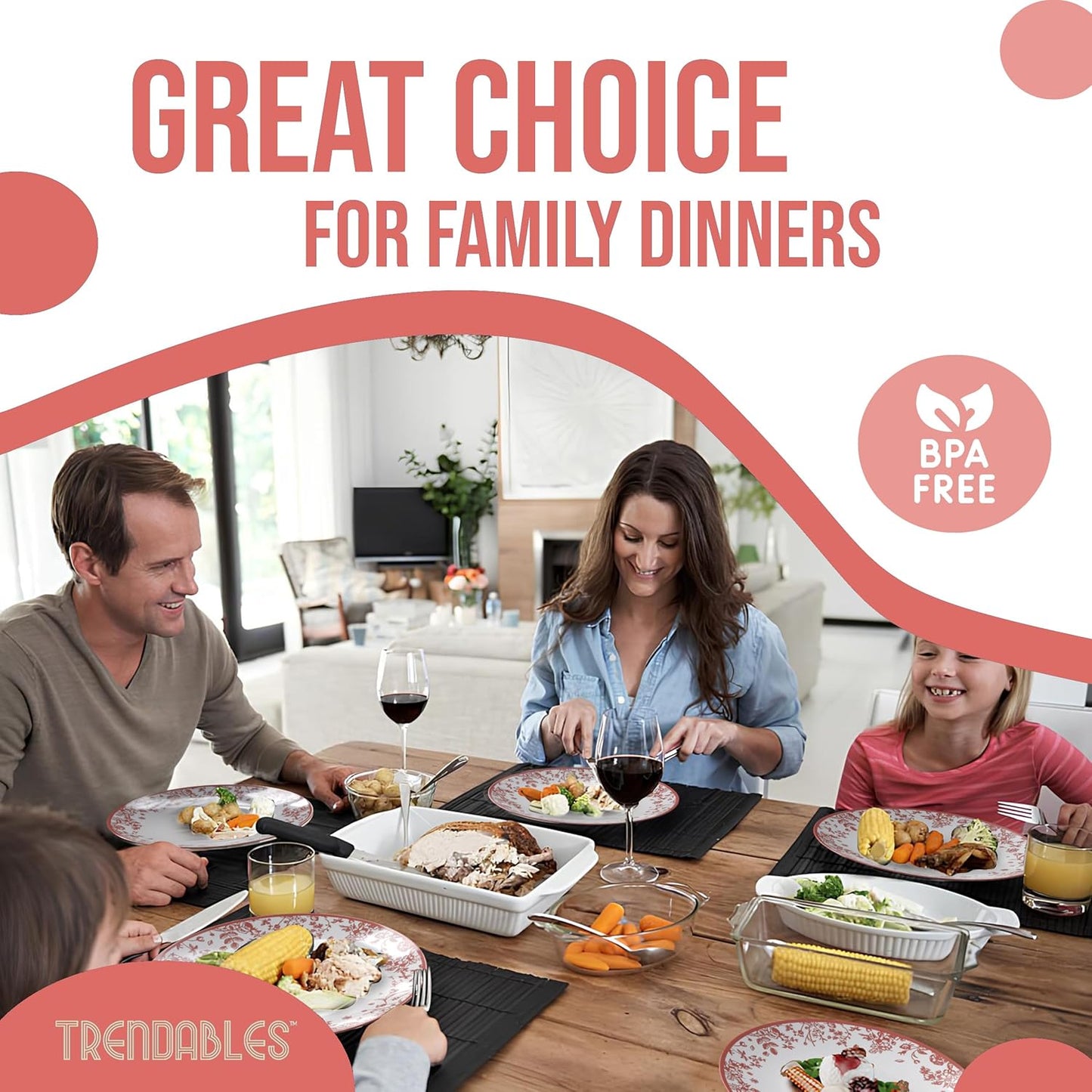 Trendables Disposable Plates For Party Supplies | Pink Floral Plastic Plates For Wedding 200 Pcs - 100 X 8" & 100 X 10" Dinner Plate Sets | Floral Plate Set Disposable Plastic Dinnerware Sets