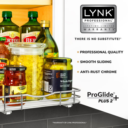 LYNK PROFESSIONAL® Pull Out Spice Rack Organizer for Inside Kitchen Cabinets - 10-1/4 inch Wide - Slide Out Drawer – Chrome Sliding Spice Cabinet Organization Shelf Racks - 1 Tier