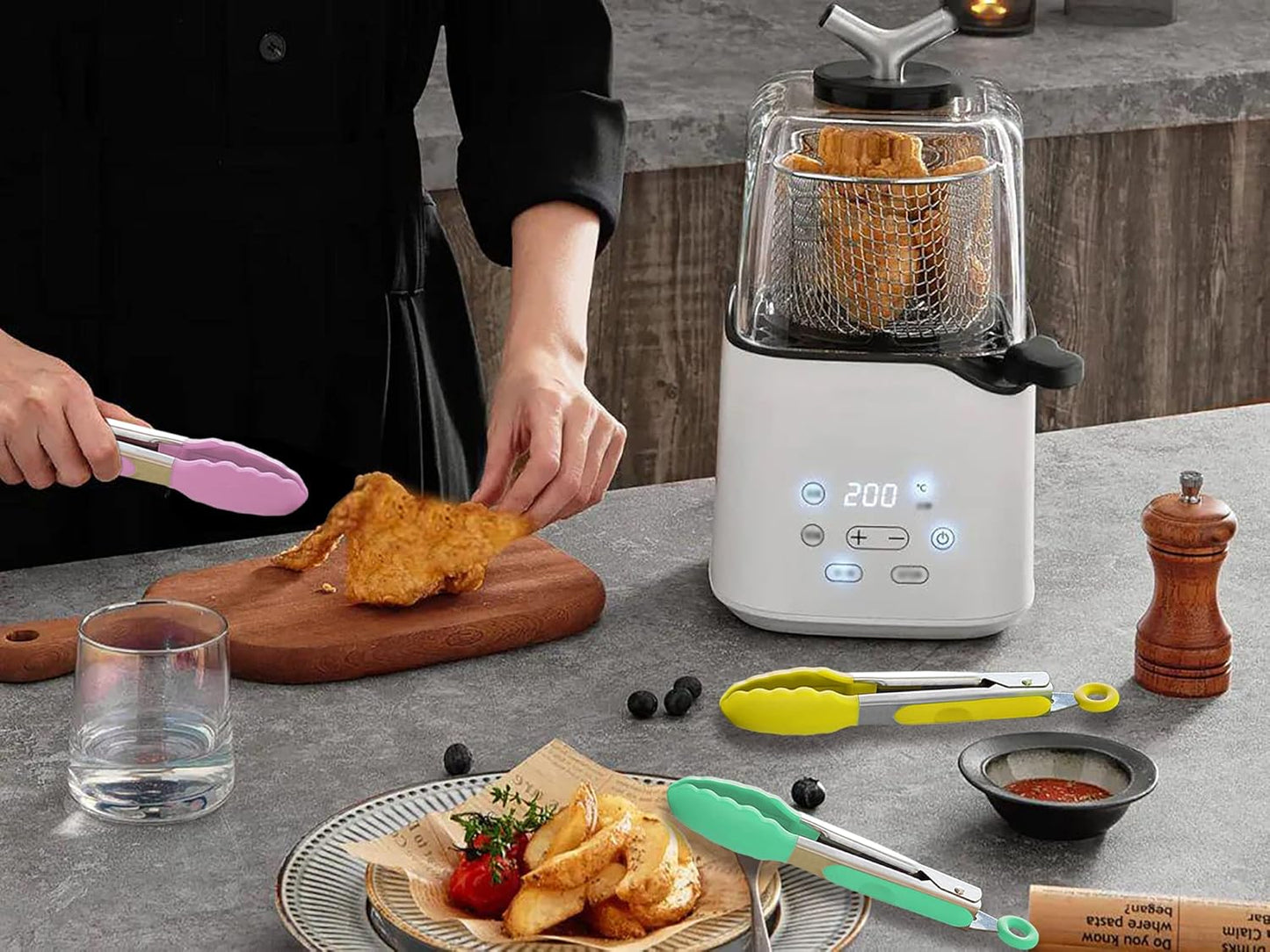 Small Appetizer Tongs 7-Inch Silicone Tipped Kitchen Tongs, Set of 3 (Yellow)