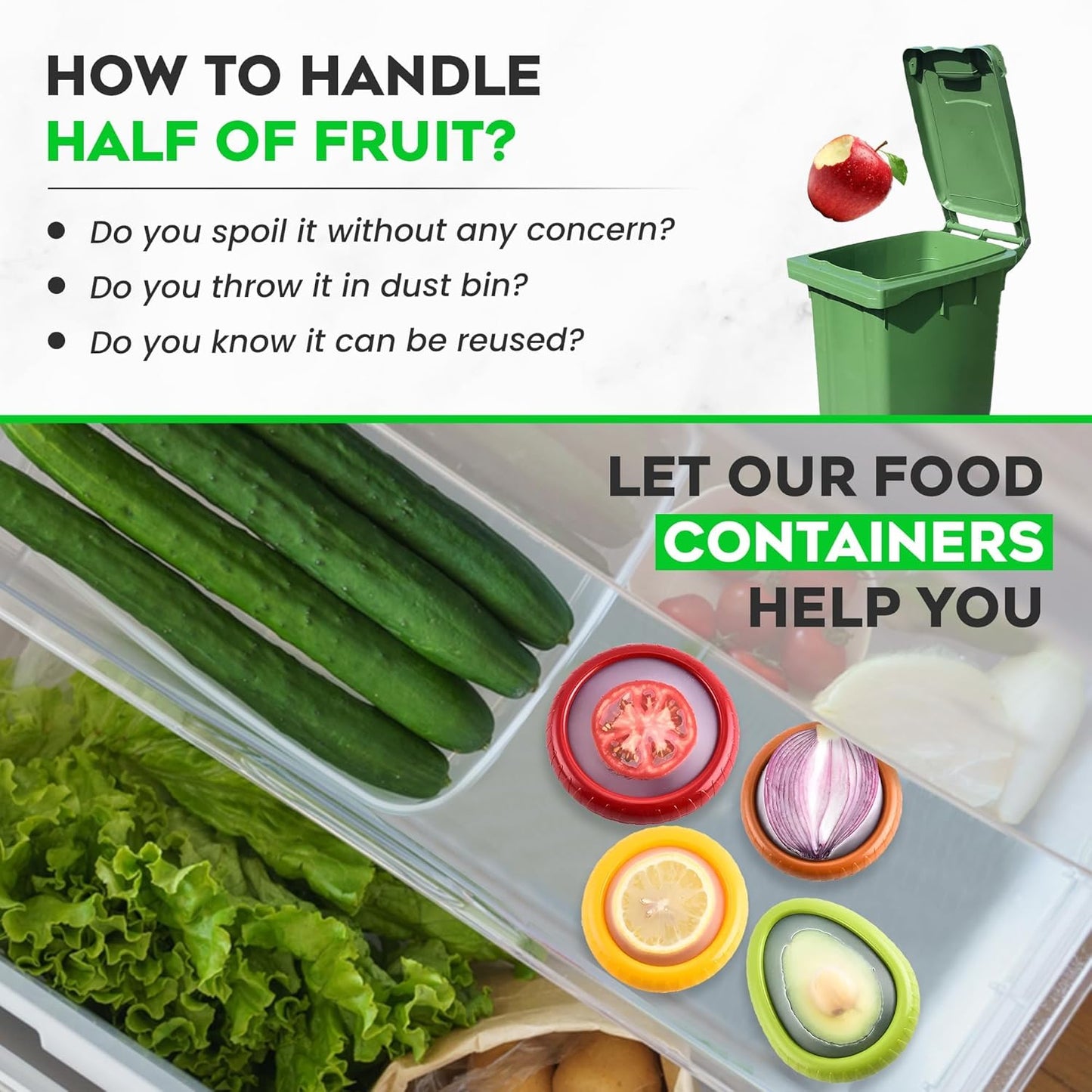 Silicone Avocado Saver - 4PCS Multi-Use Food Saver as Onion Saver & Lemon Saver, Avocado Keeper, Tomato Saver, and More - Anti-Oxidation + Reusable Fruit and Vegetable Storage Containers for Fridge