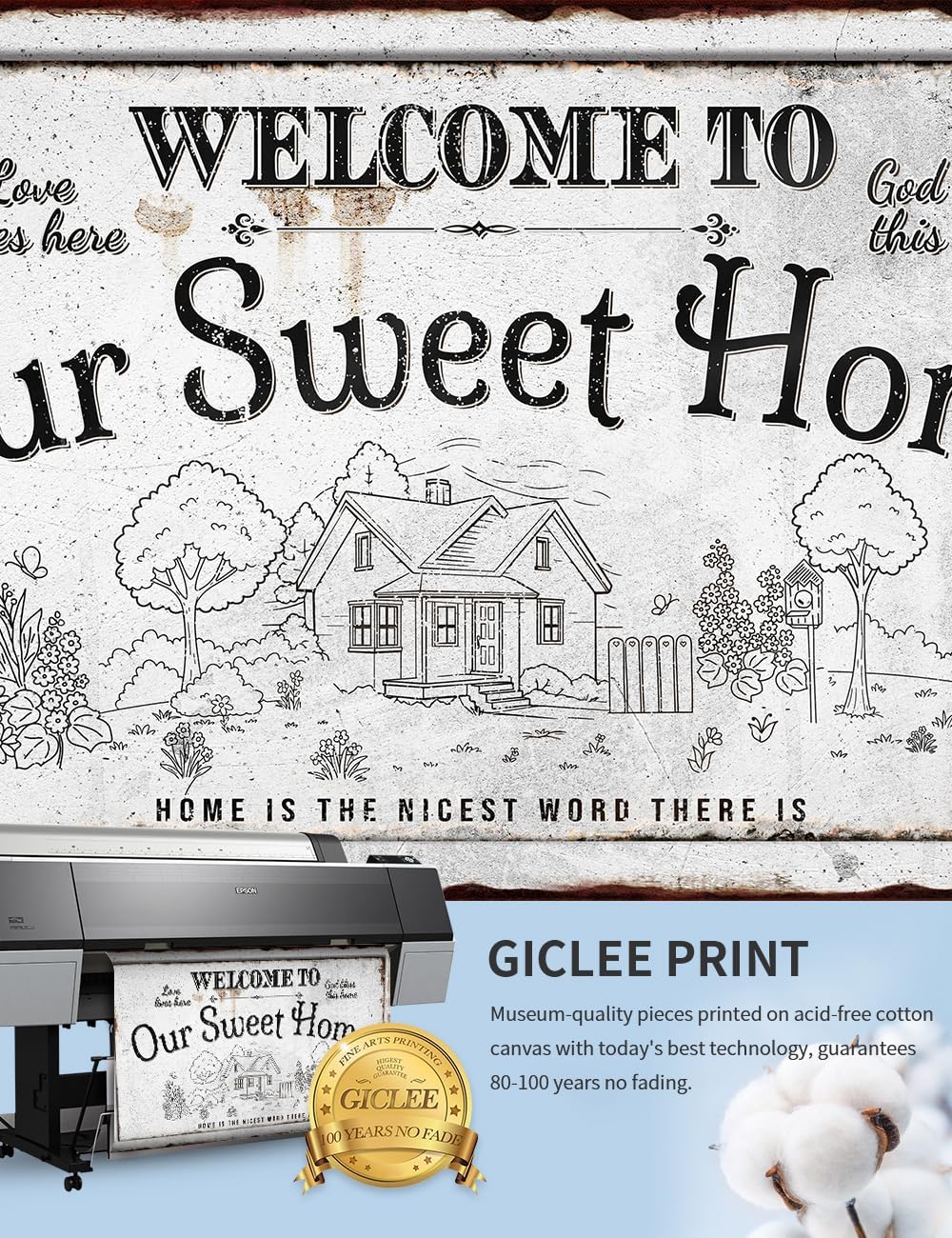 IPIC - Our Sweet Home Vintage Family Sign, Rustic Farmhouse Canvas Wall Art for Home or RV, Wall Decor for Bedroom, Hallway or Living Room, Ready to Hang